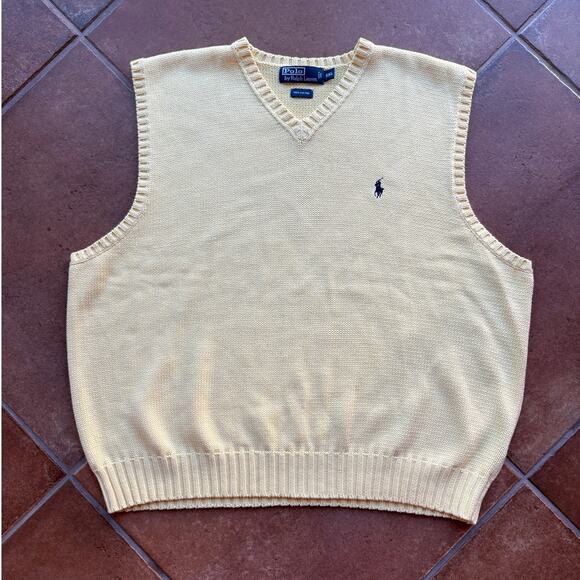 Polo Ralph Lauren Chunky Cotton Knit Mens Butter Yellow V-Neck Sweater Vest XXL - Picture 6 of 7